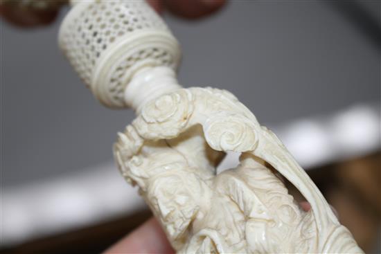 A 19th century Chinese carved ivory concentric ball on stand, height 35cm